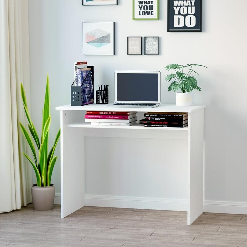 White Writing Desk PC Laptop Table 90cm Study Office Workstation Drawer