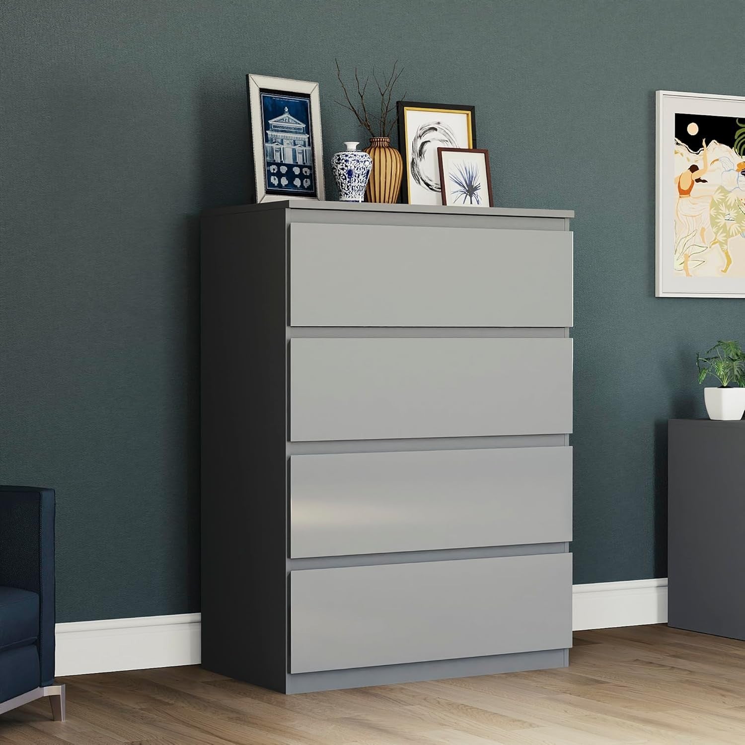 High Gloss 4 Drawer Chest for Bedroom & Hallway | Storage Cabinet Organizer