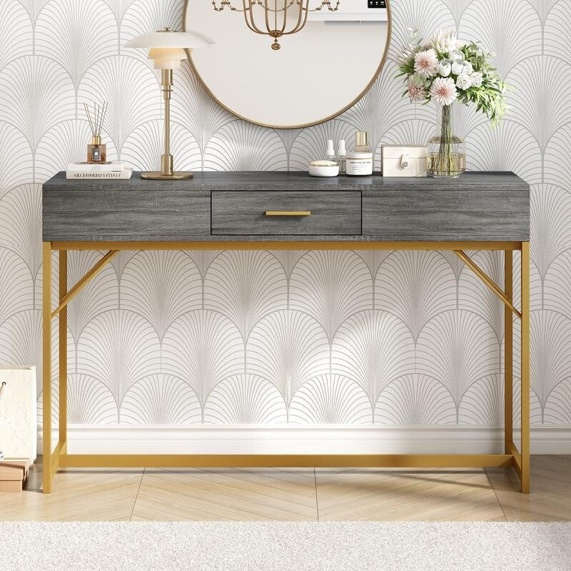 Luxury Console Table w/ Drawer – Gold Frame Entryway Hall Table 120cm