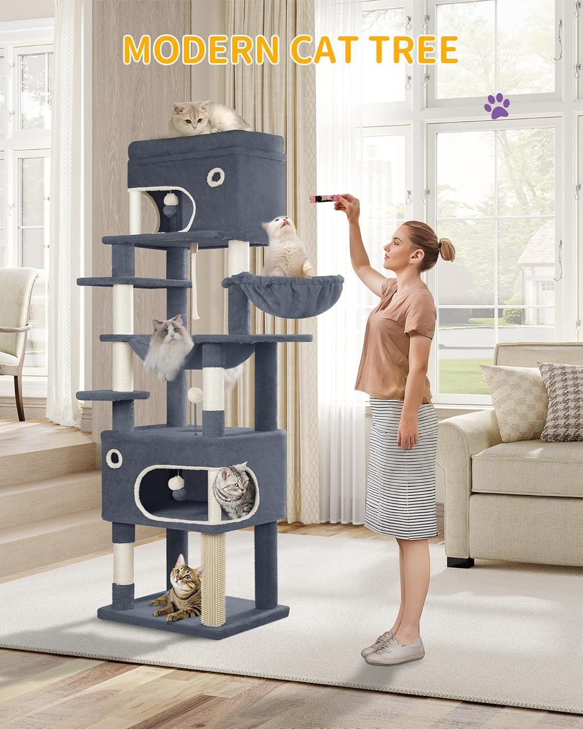 178cm Tall Cat Tree Tower Multi-Level Scratching Posts Condos Large Cats