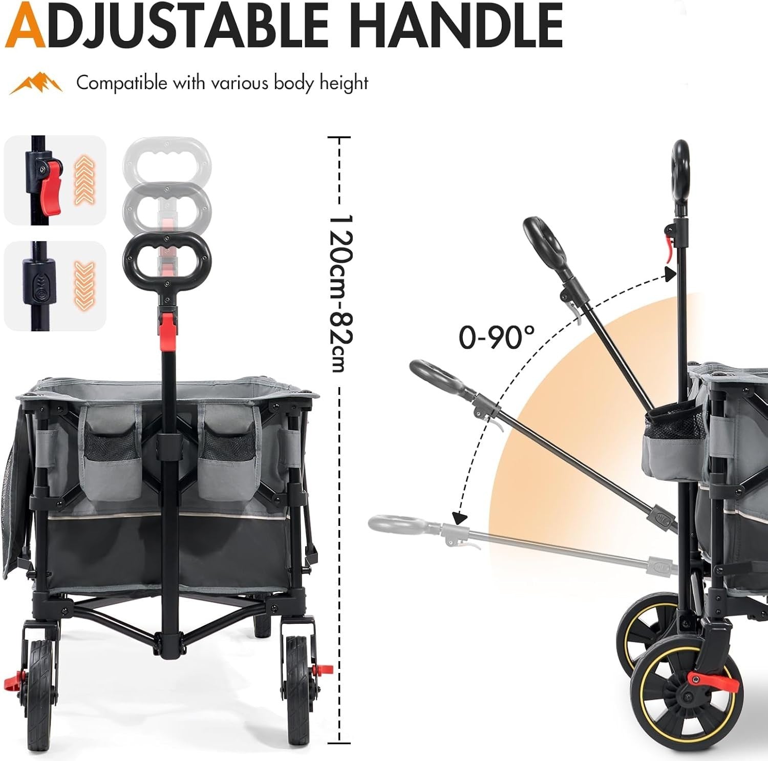 Grey 200L Folding Festival Trolley Heavy Duty Camping Beach Wagon w/ Brakes