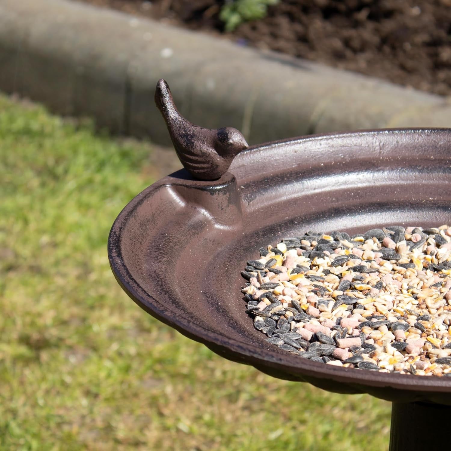 Extra Large Cast Iron Bird Bath 54cm Antique Brown Garden Pillar Feeder Decor