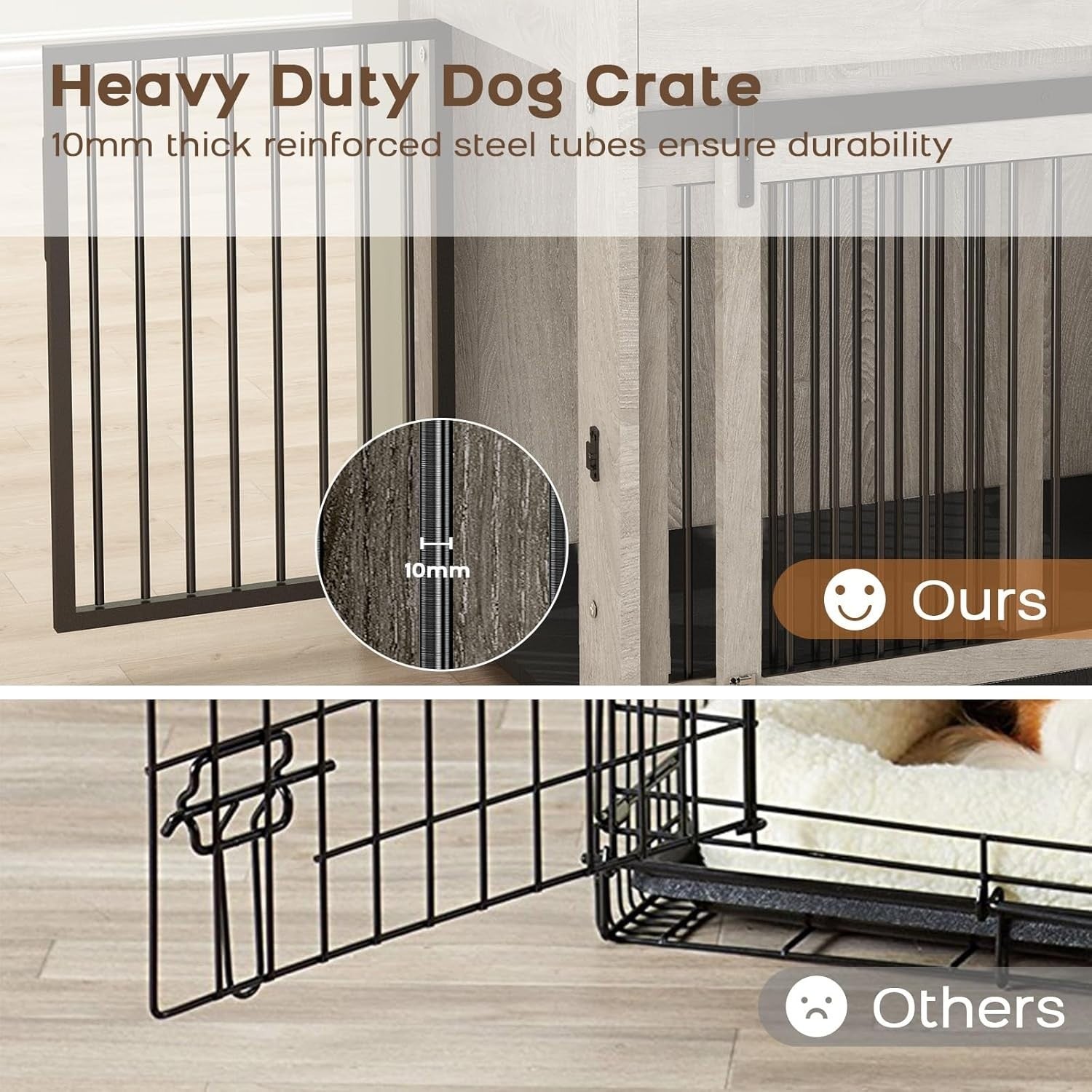 Large Indoor Wooden Dog Crate with Sliding Doors, Drawer & Rotatable Bowl