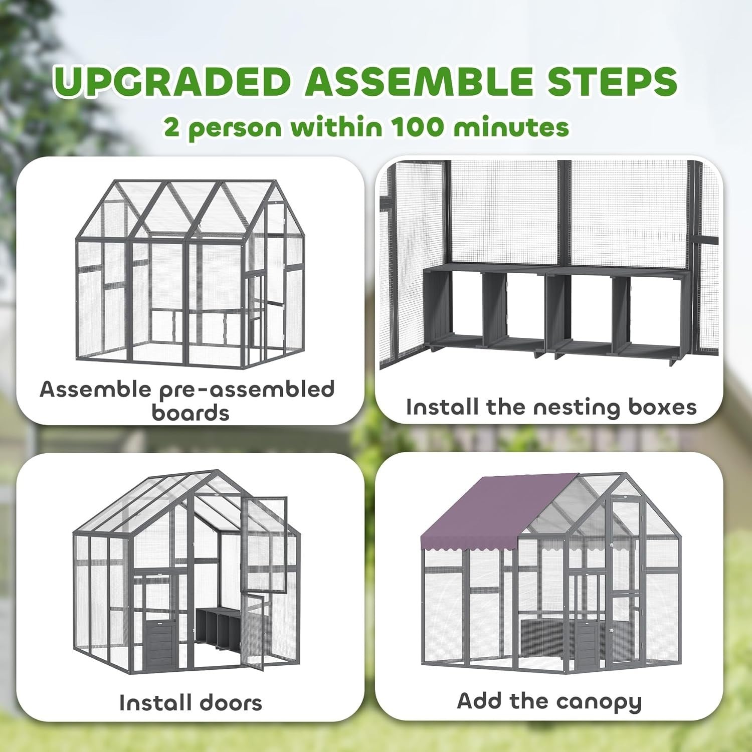 Large Walk In Wooden Chicken Run Waterproof Cover Nest Boxes 6–8 Hens