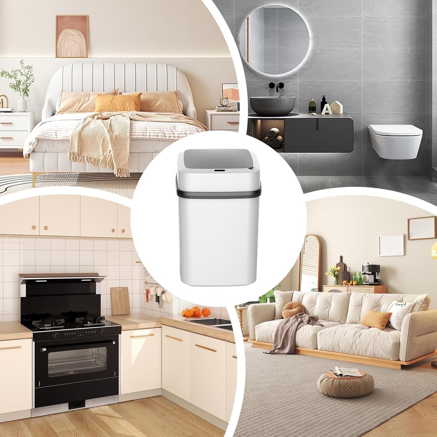 13L Automatic Sensor Trash Can USB Charging Touchless Bin White