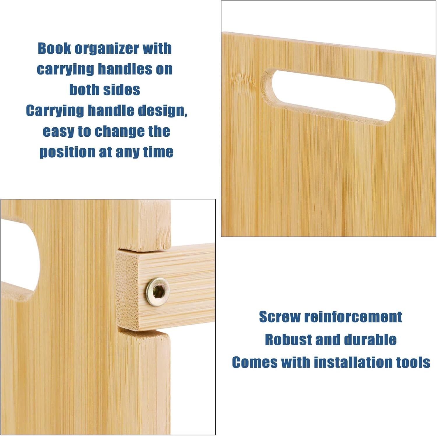 Portable Bamboo Desktop Bookshelf with Handles, Water-Resistant Small Bookcase