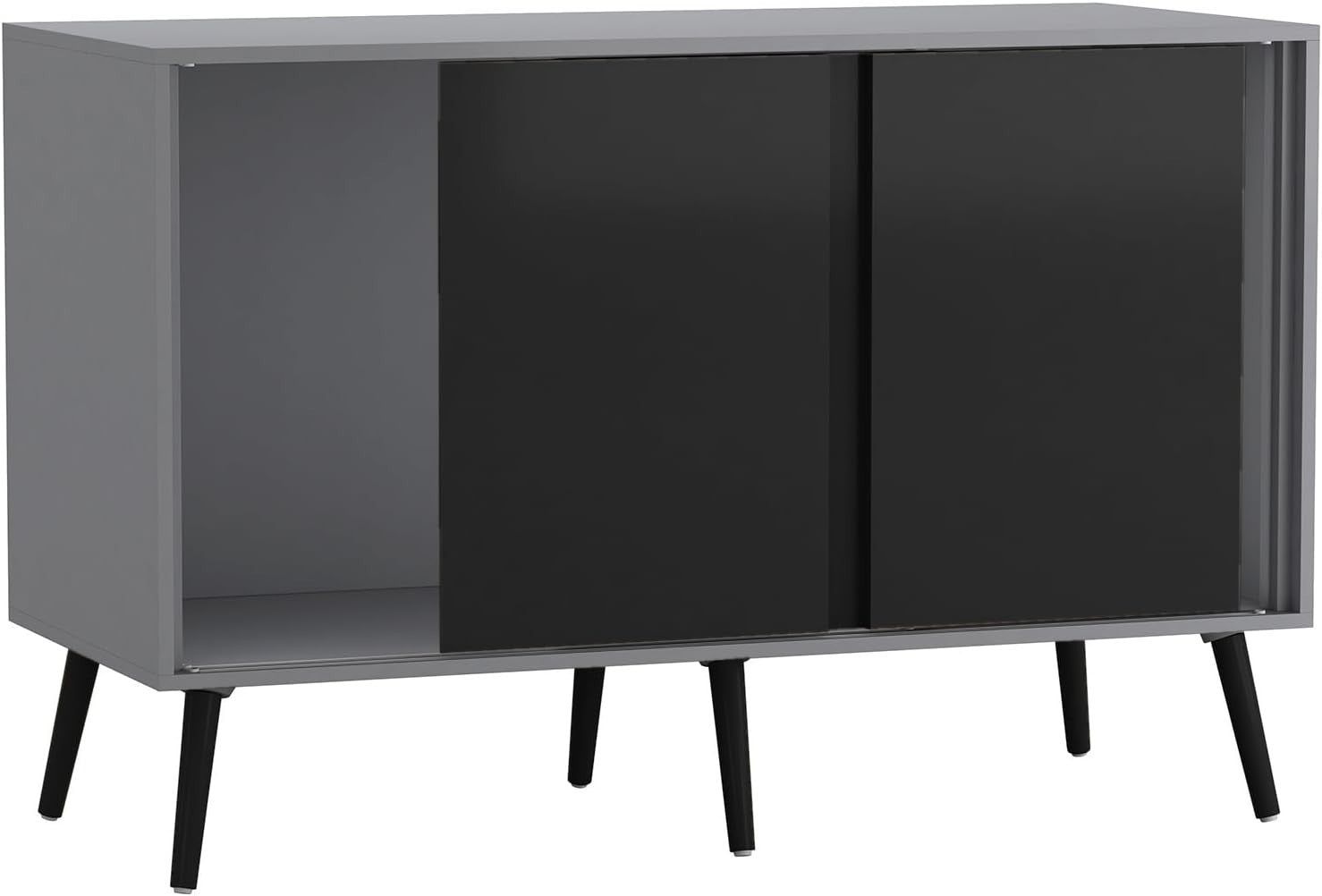 Modern Grey & Black 3 Door Sliding Sideboard Cabinet with Wooden Legs