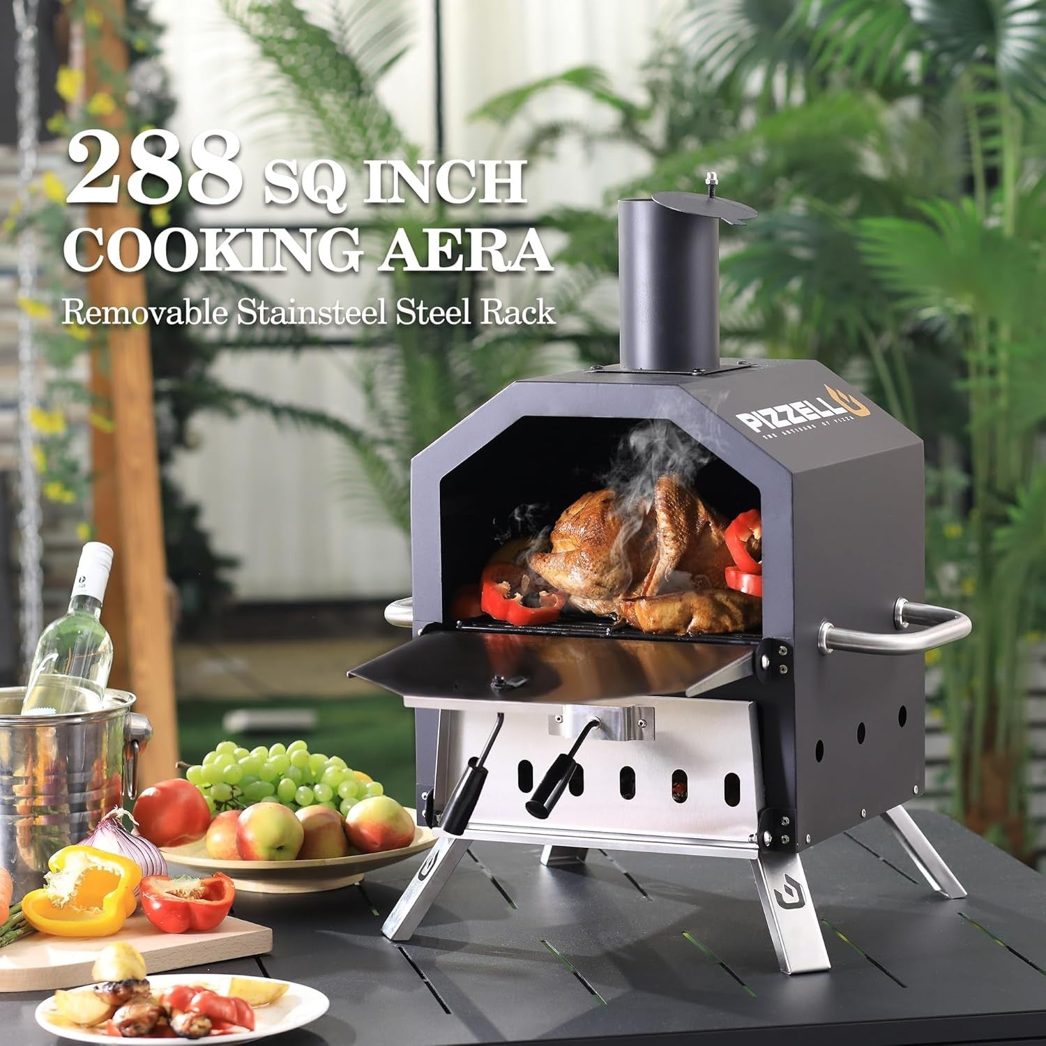 26" Outdoor Wood Fired Pizza Oven | 2-Tier BBQ Grill w/ Stone, Peel & Waterproof