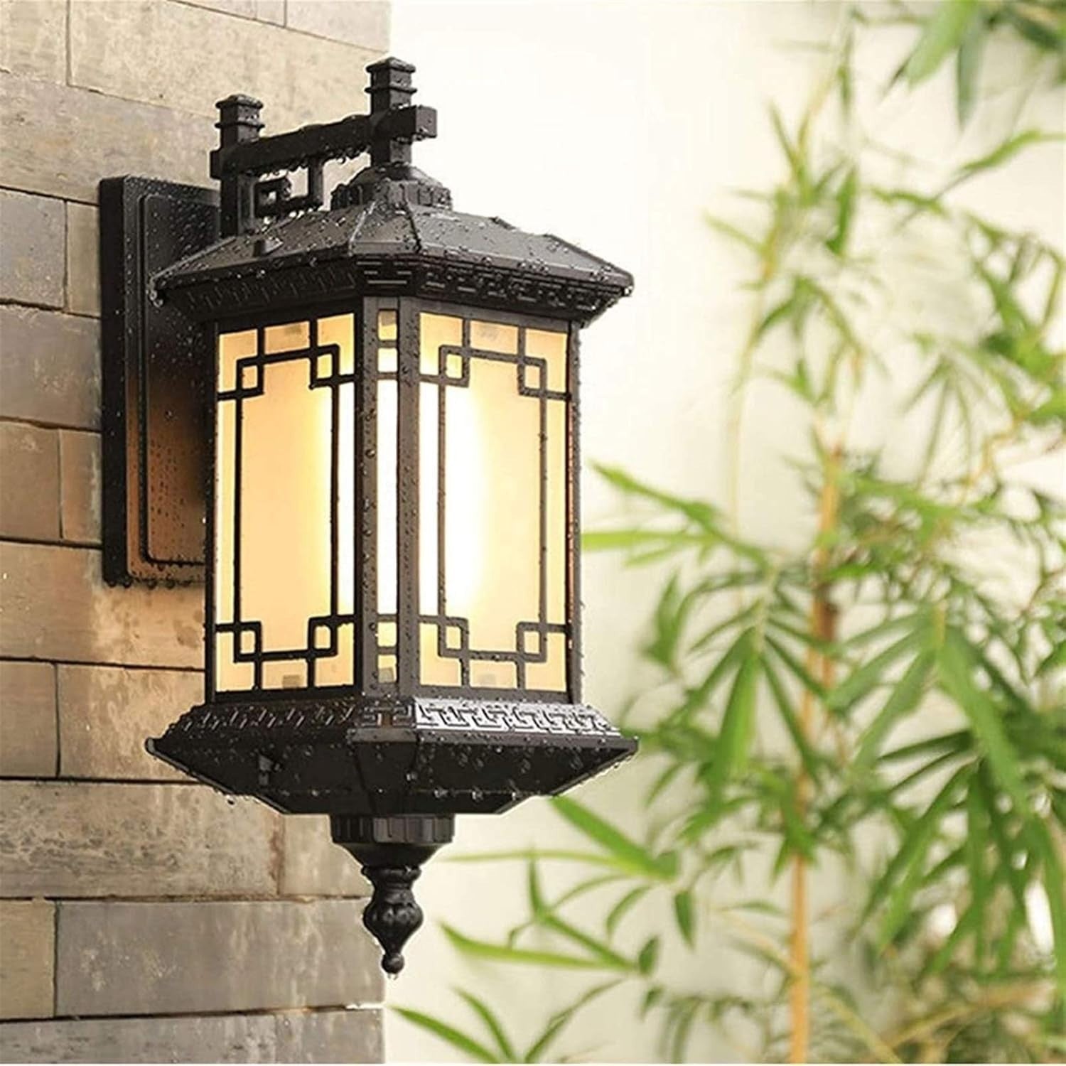 Chinese Retro Outdoor Wall Light Black IP65 E27 Lantern Porch Sconce
