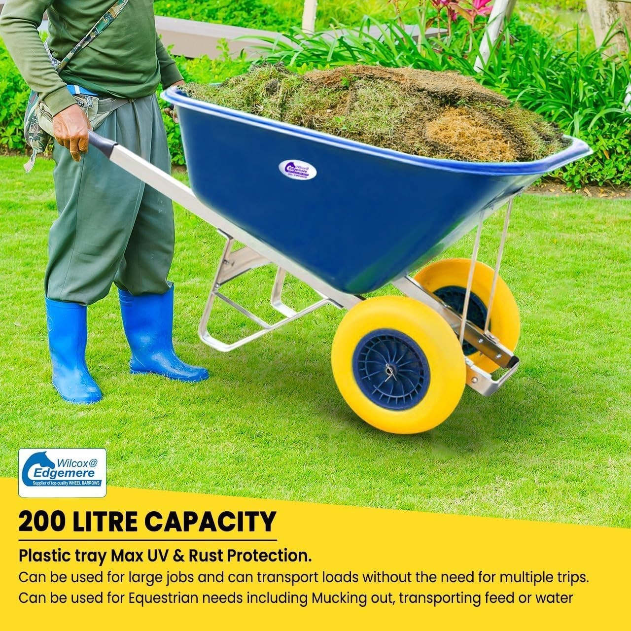 200L 2-Wheel Garden Wheelbarrow – Blue – PU Puncture Proof Tyres Galvanised