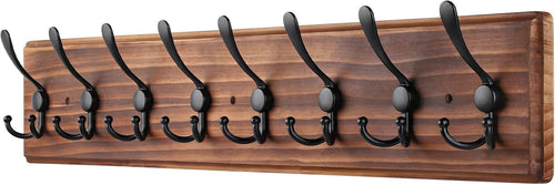 Wooden Wall Mounted Coat Rack | 8 Hook Heavy Duty Hallway Hanger Organizer