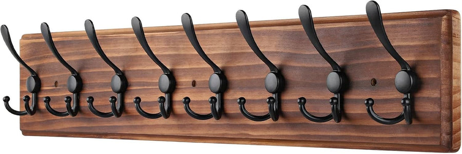 Wooden Wall Mounted Coat Rack | 8 Hook Heavy Duty Hallway Hanger Organizer