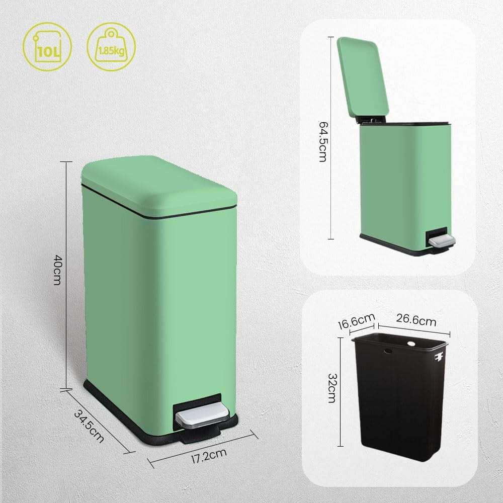 17L Kitchen Pedal Bin Soft Close Stainless Steel Green
