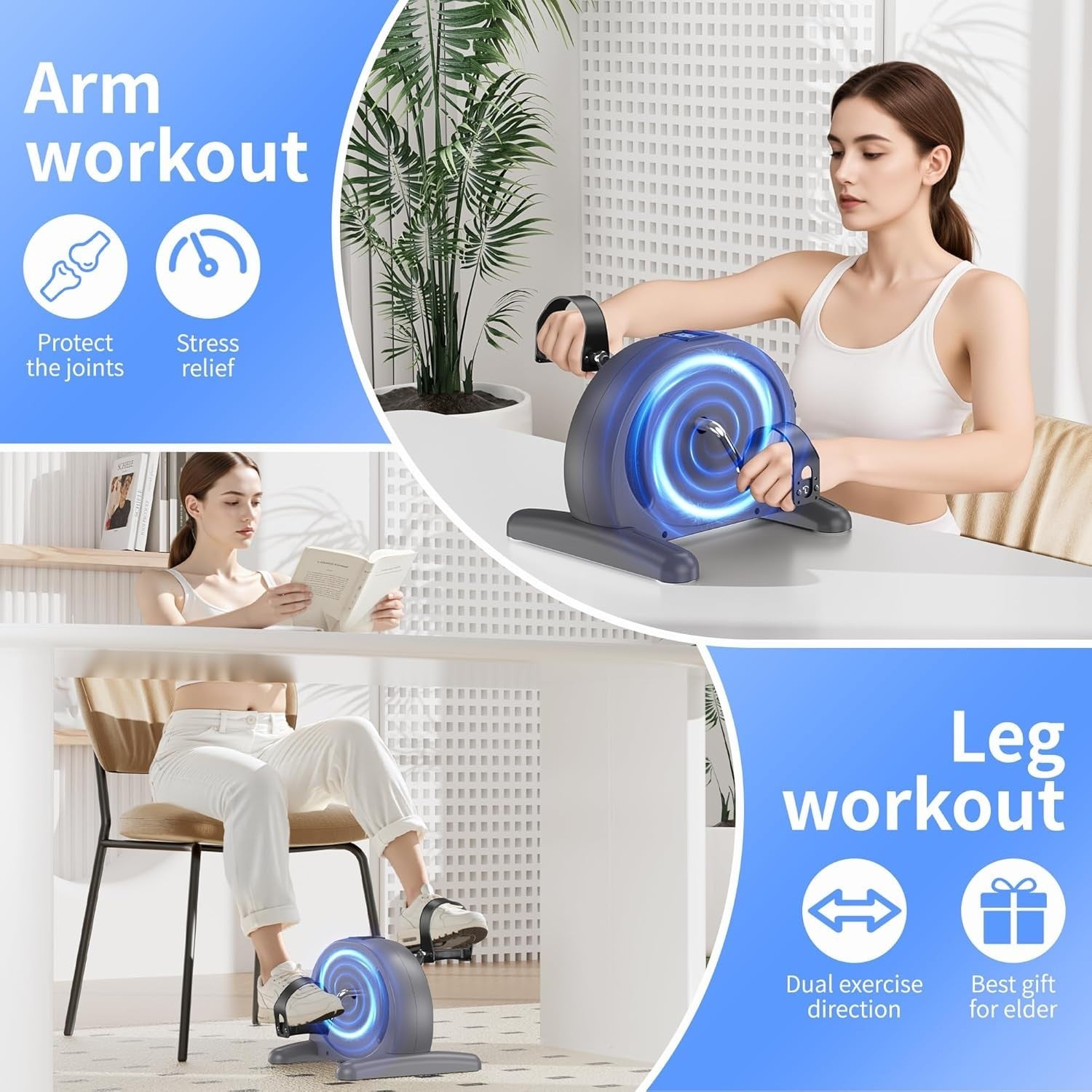 Portable Mini Pedal Exerciser for Arms Legs LCD Rehab Under Desk
