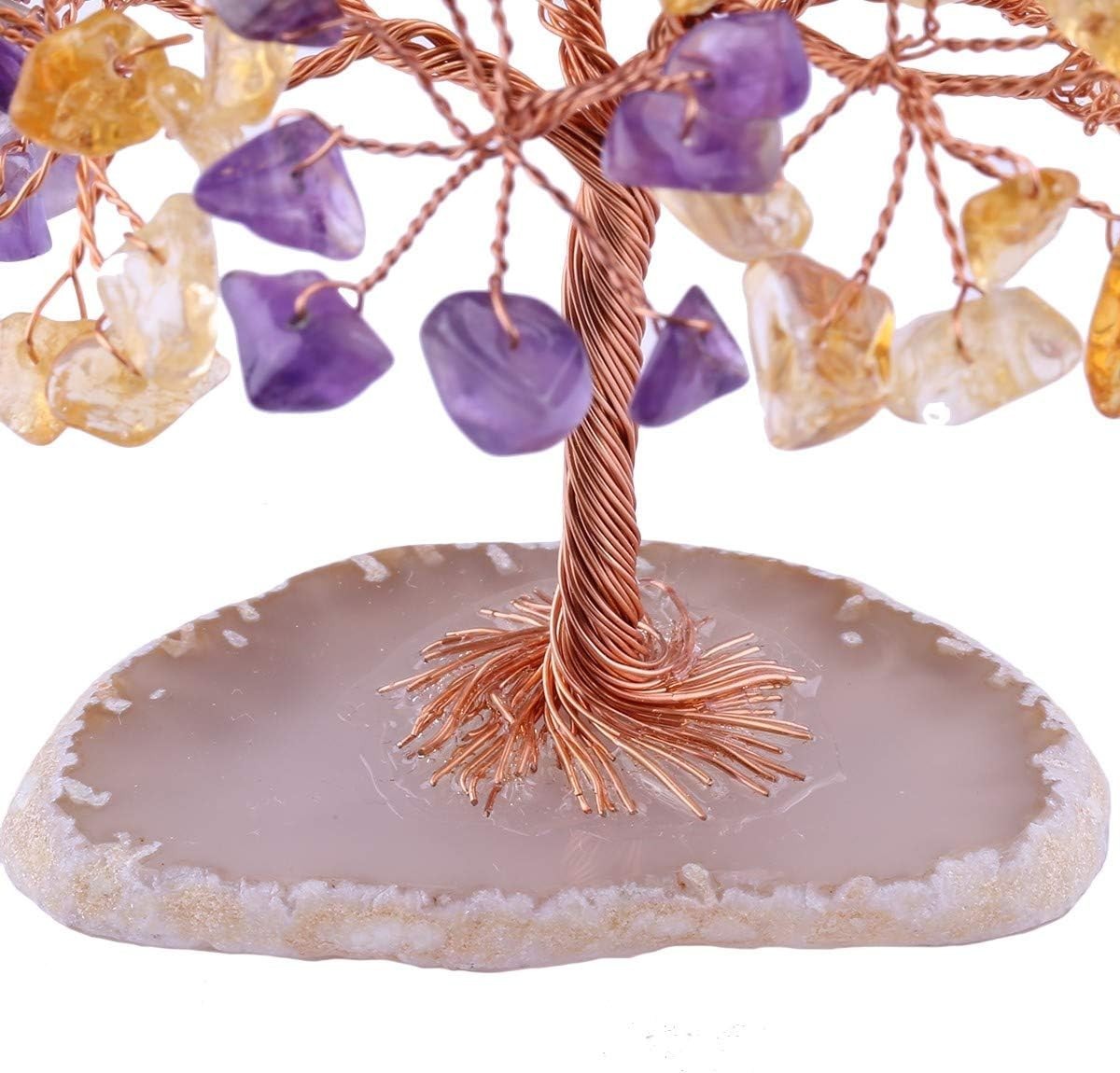 Crystal Money Tree Gemstone Ornament with Agate Base – Healing Decor Gift