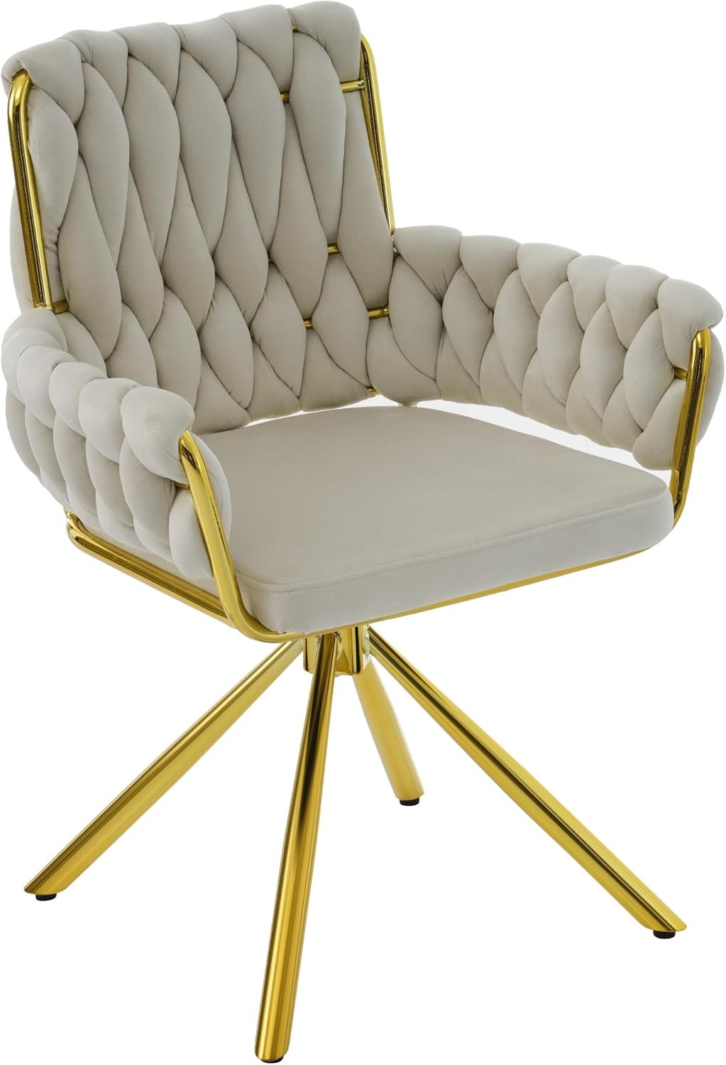Swivel Dining Chair 360° Armchair Beige Upholstered Metal Legs