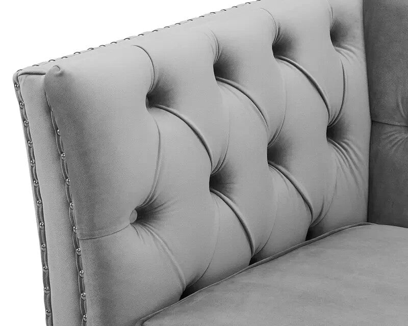 3 Seater Chesterfield Sofa Light Grey Velvet | Deep Cushions Solid Frame