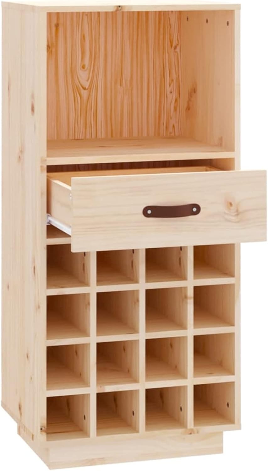 Solid Wood Wine Cabinet with Drawer & 16 Bottle Rack – Home Bar Storage Unit