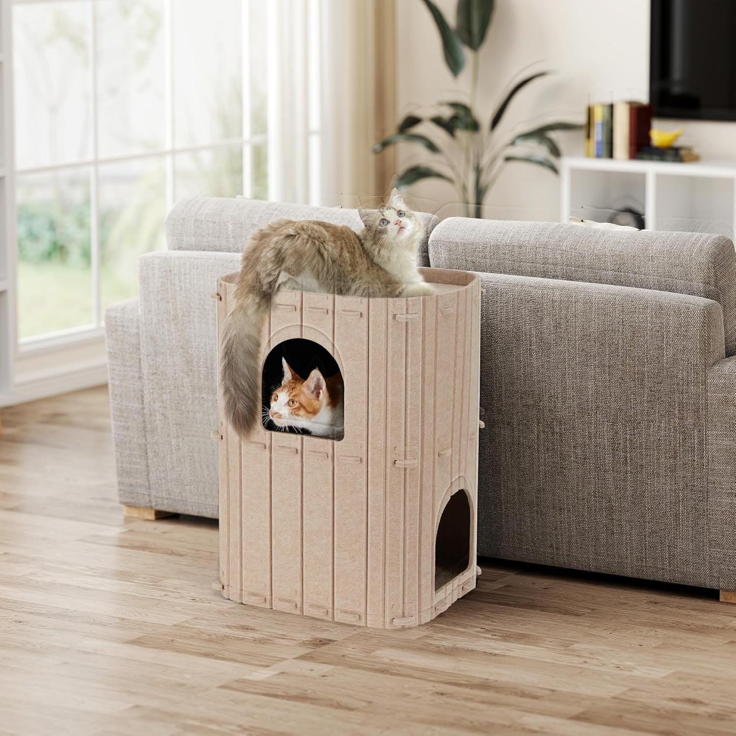 2 Storey Felt Cat House Large Cat Cave Condo Multi Cat Indoor Bed