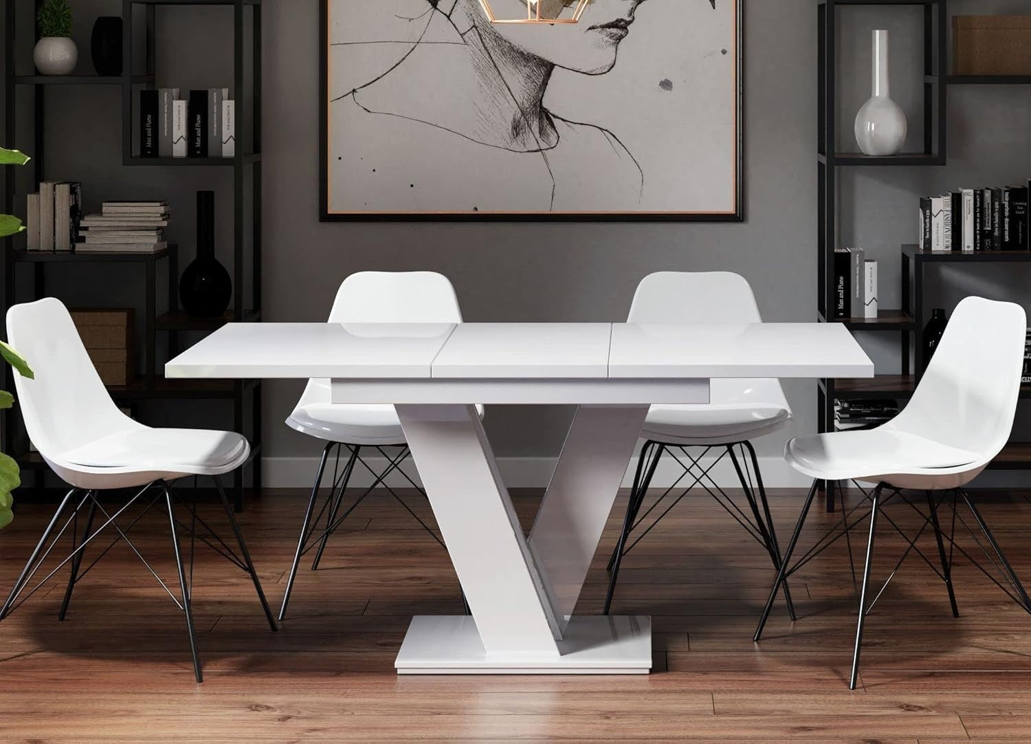White Gloss Extendable Dining Table Modern 120–160cm Space Saving Room