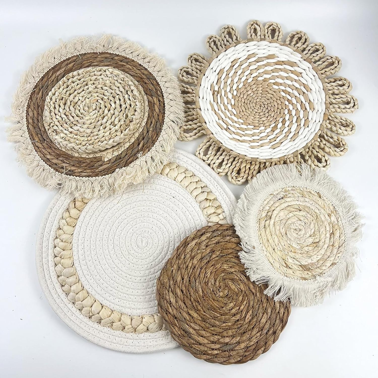 Boho Wall Baskets Set of 7 – Handmade Rattan Woven Decor