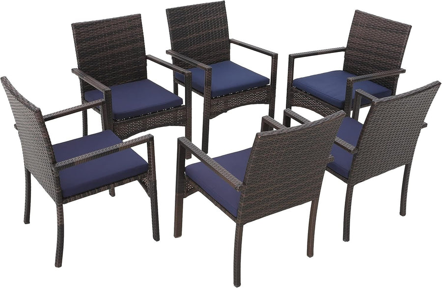 Outdoor Rattan Patio Chairs Set of 6 with Cushions Weatherproof Garden Seats