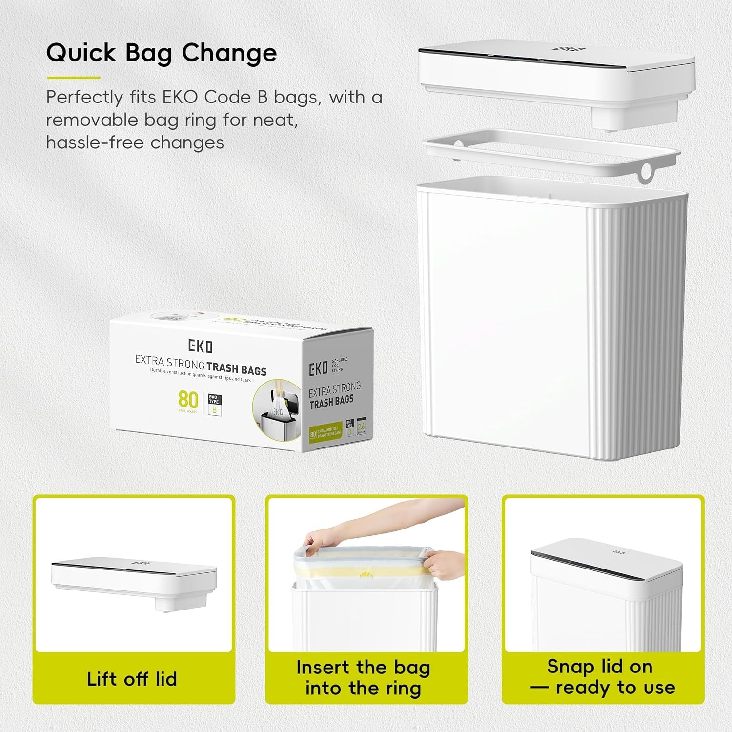 10L Slim Touchless Bathroom Bin Motion Sensor Waterproof White