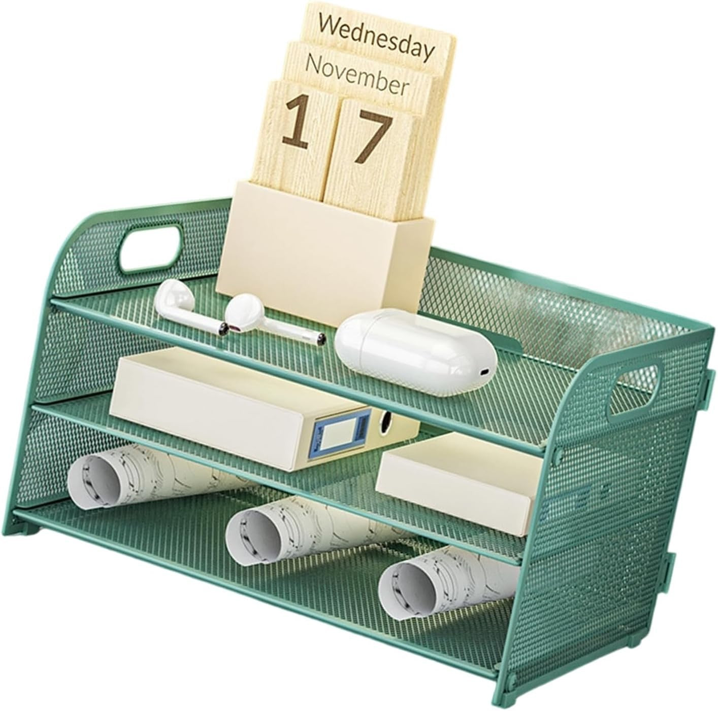 3-Tier Desk Organizer Letter Tray Paper File Storage Rack with Handle