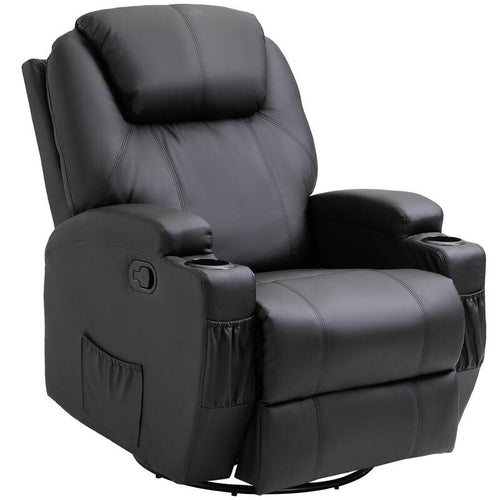 Recliner Massage Armchair PU Leather Swivel Rocking Chair w/ Remote & Cups