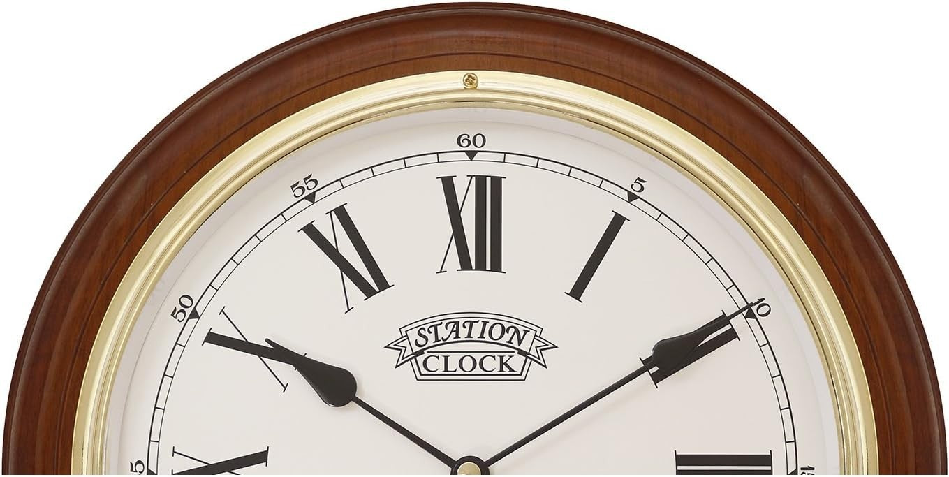 Luxury Gold Bezel Wooden Wall Clock Quartz Roman Dial Silent 12" Decor