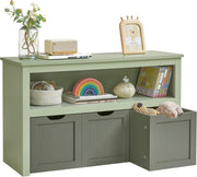 Kids Toy Storage Cabinet Green with Wheels – 3 Drawer Bookcase Unit