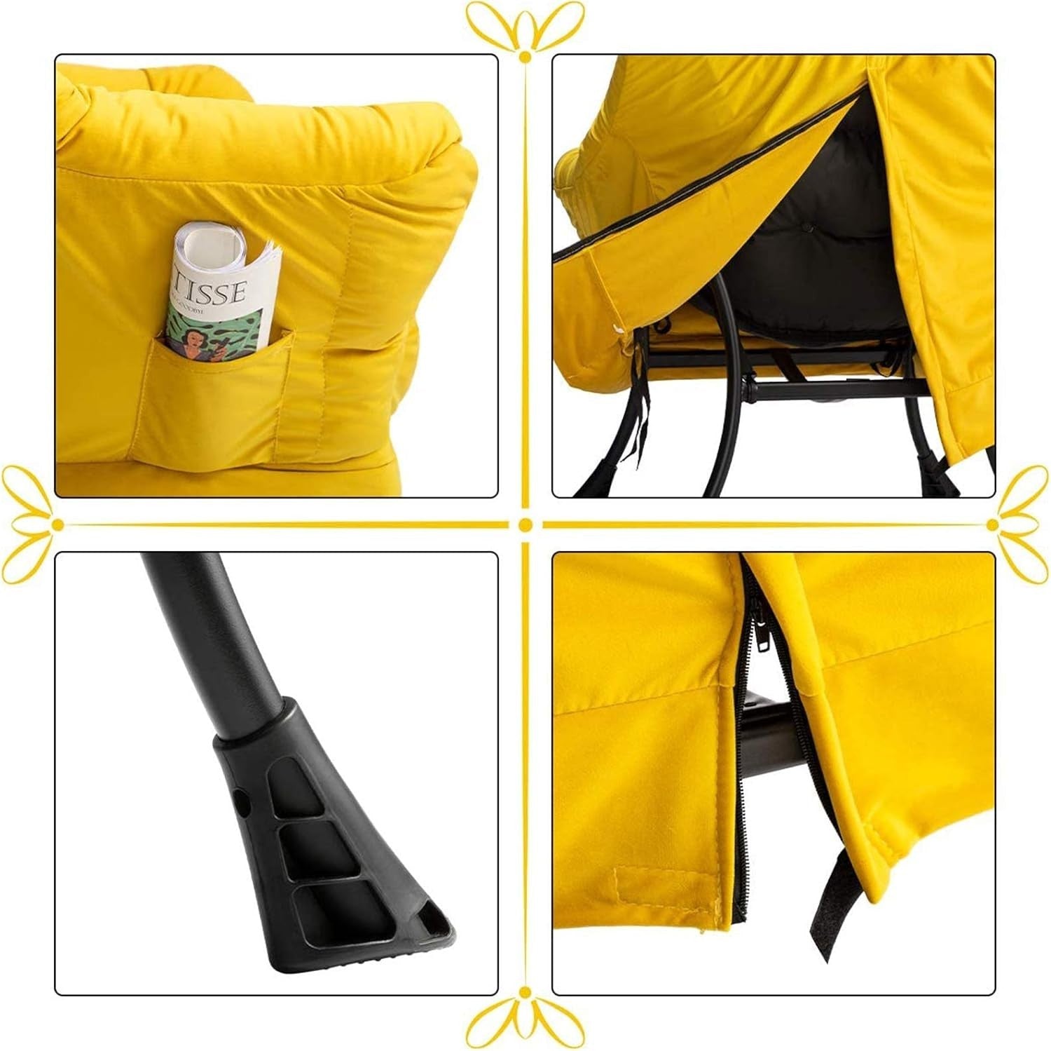 Velvet Accent Armchair with Steel Frame | Comfy Reading & Relax Chair Yellow