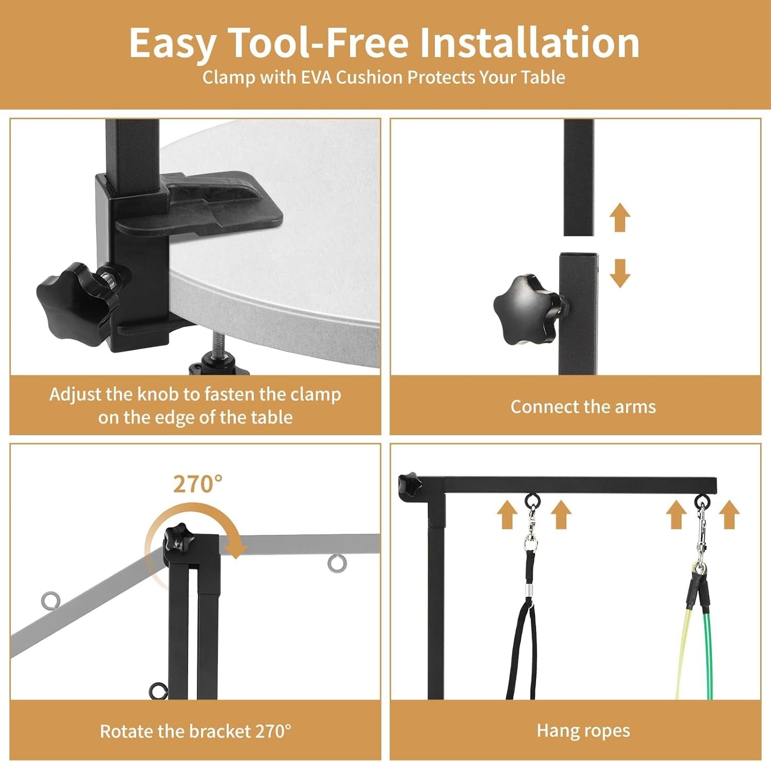 Dog Grooming Arm with Clamp Adjustable Double Loop No Sit Holder Stand