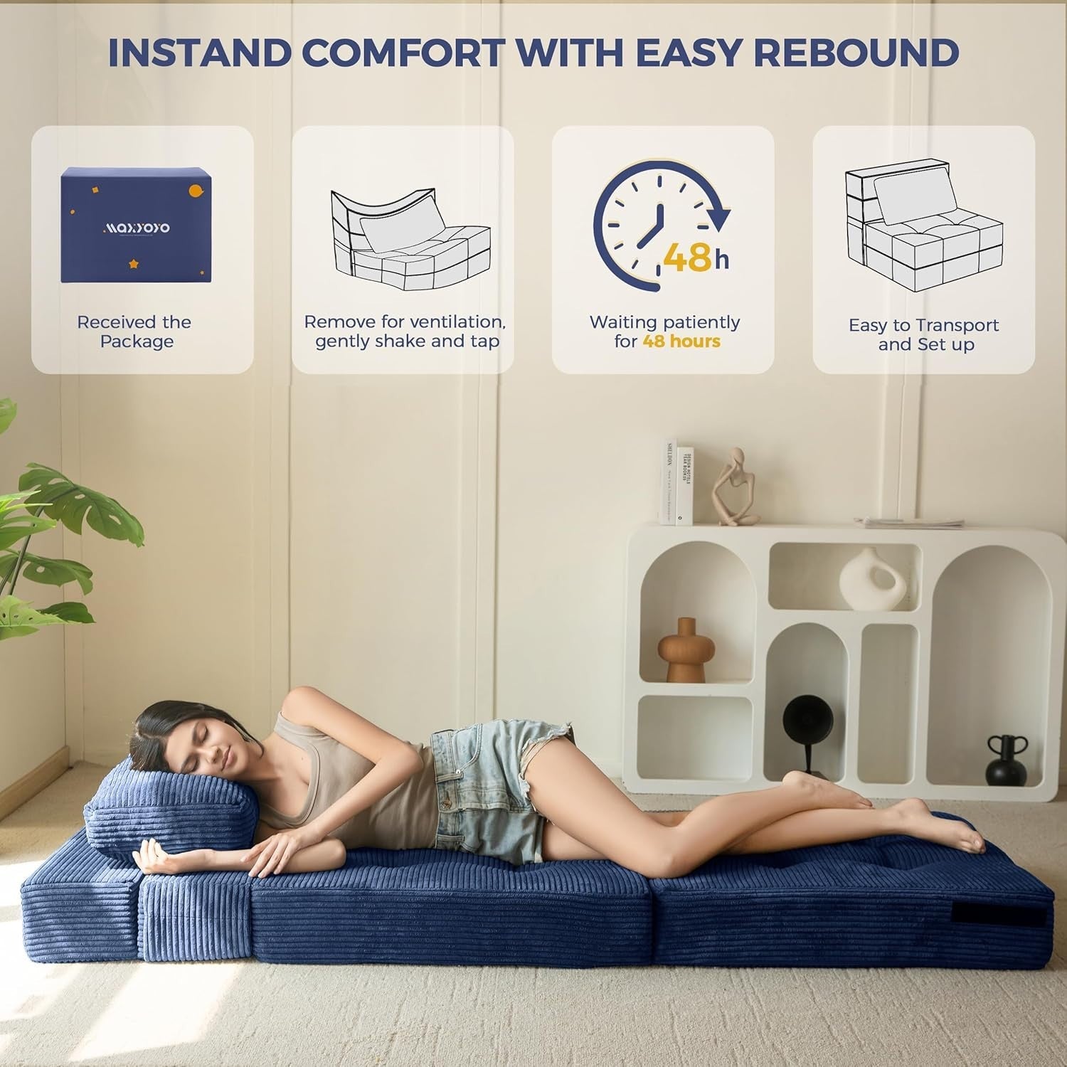 Tri-Fold Folding Foam Sofa Bed Chair Single Futon Z Bed Guest Mattress