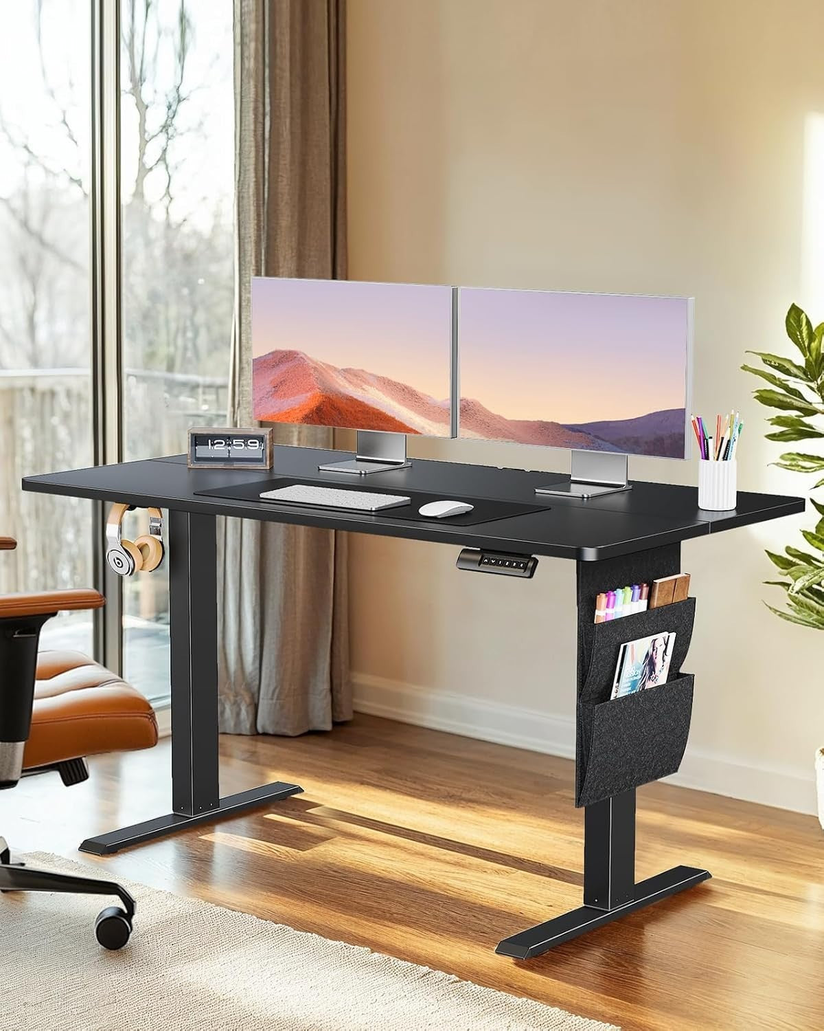 Black Electric Standing Desk 100x60cm Adjustable Sit Stand Table w/Storage