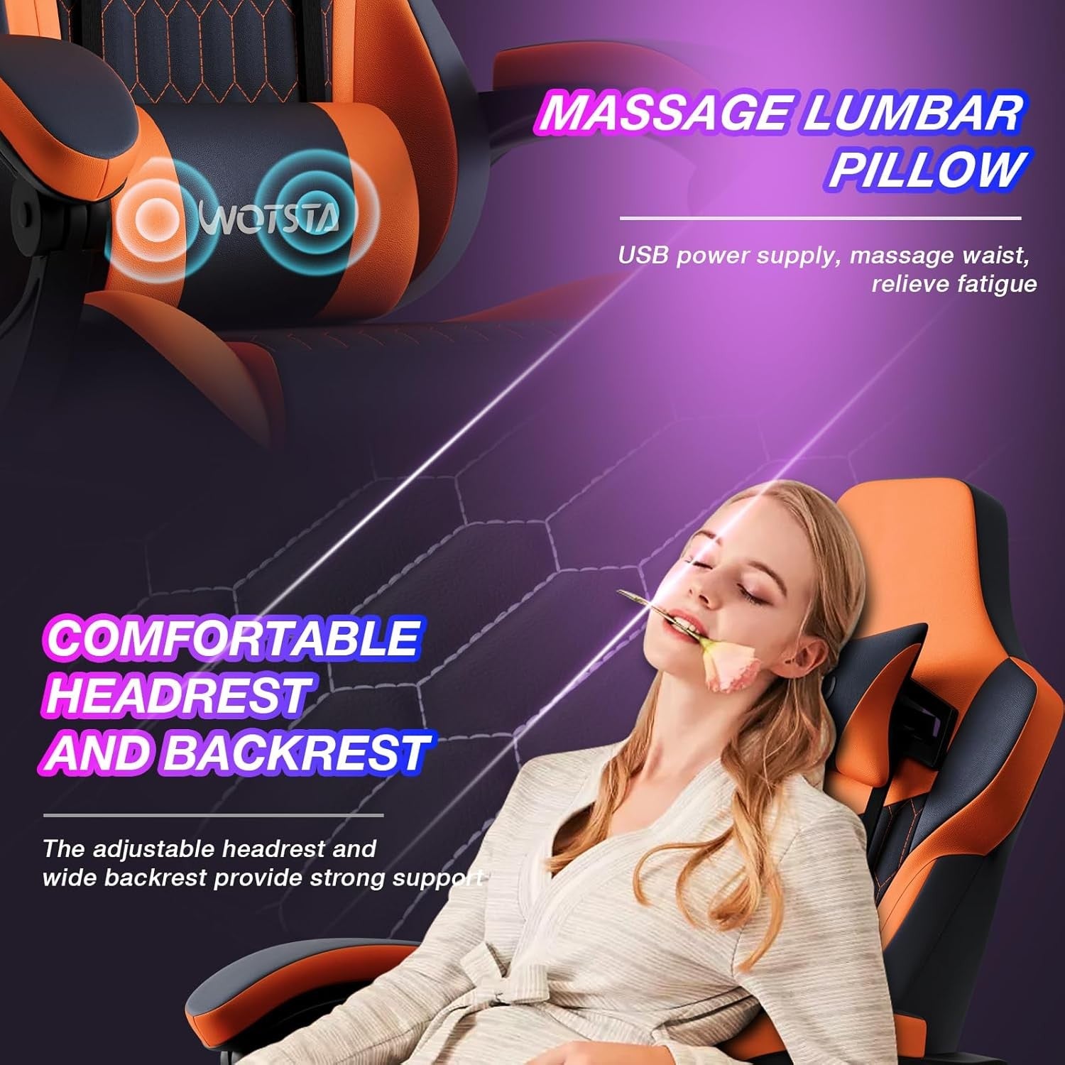 Ergonomic Gaming Chair w/ Footrest & Lumbar Support Black Orange