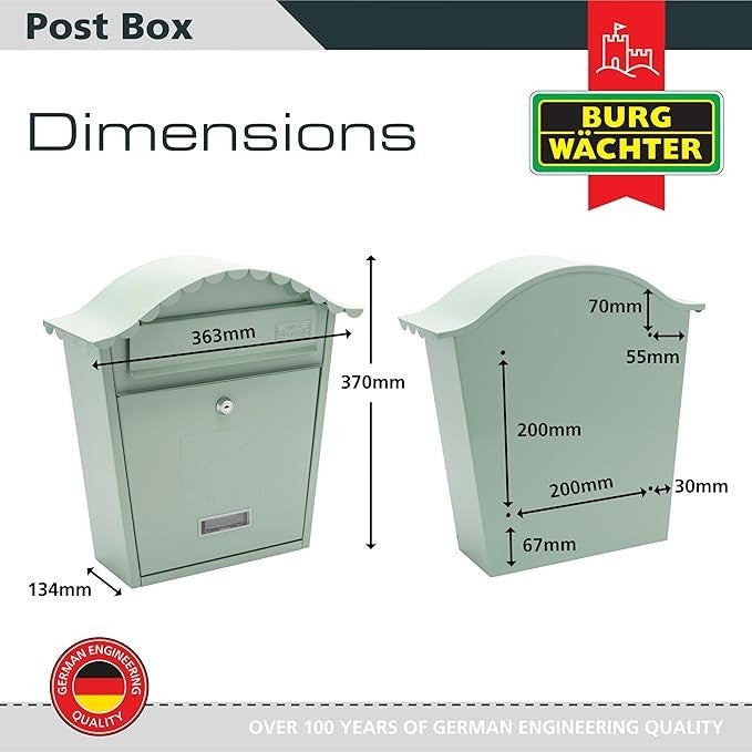 Lockable Wall Mounted Steel Post Box Weatherproof Secure Mailbox 36x37x13cm
