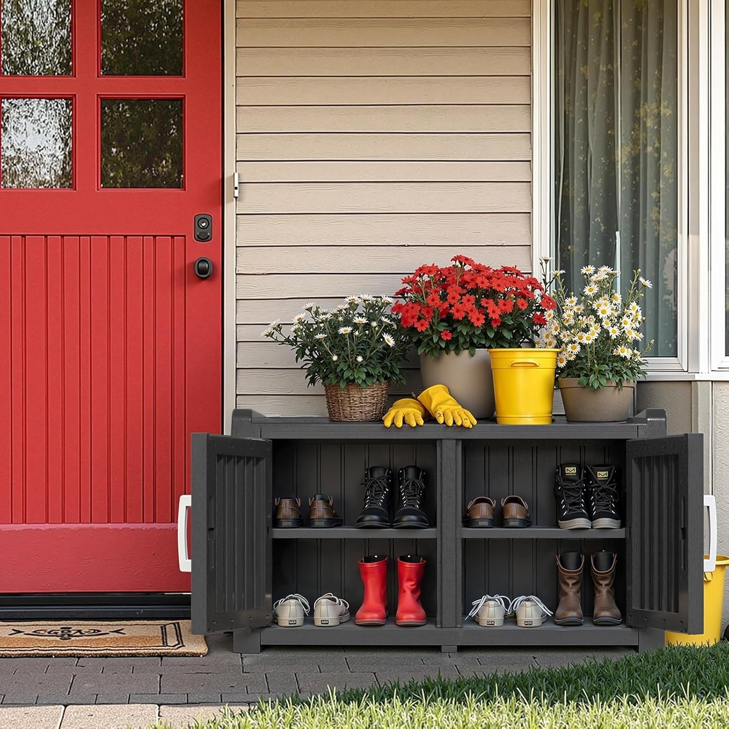 Spacious Waterproof Shoe Cabinet Bench Indoor Outdoor Storage 81x44x45.5cm