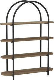 Modern 4-Tier Arched Bookshelf Storage Unit Metal Frame Rustic Oak Shelving