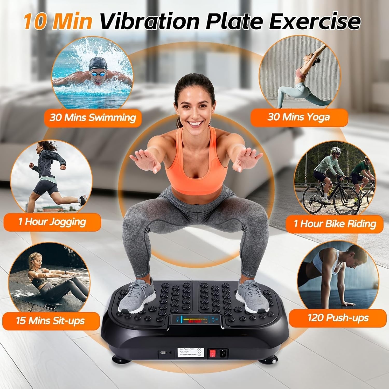Black Whole Body Vibration Fitness Platform 120 Levels Bluetooth Home Gym