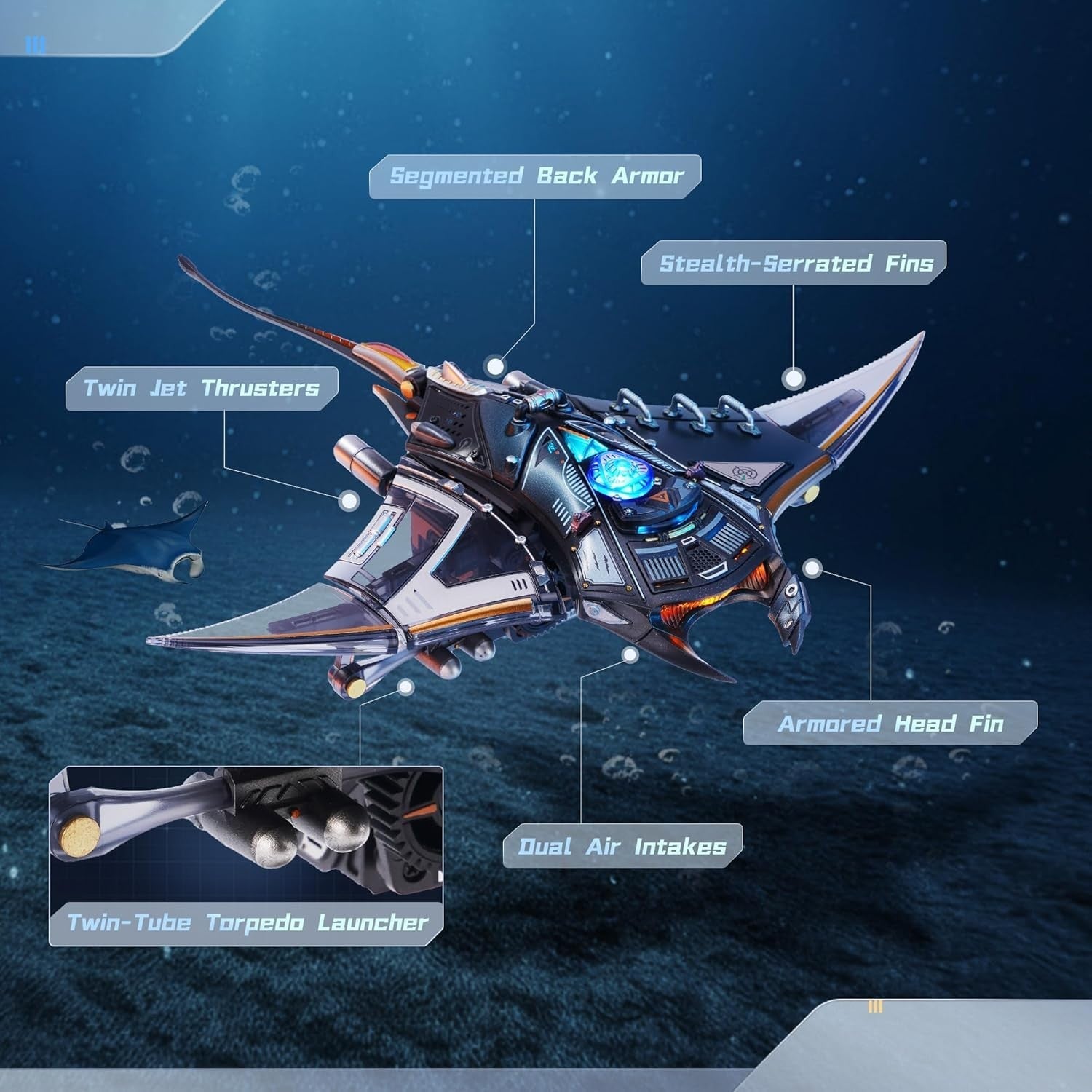 3D Manta Ray Mechanical Puzzle Kit LED Moving Sea Creature Model