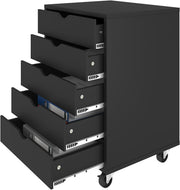 Black Rolling 5 Drawer File Cabinet Under Desk Office Storage Chest