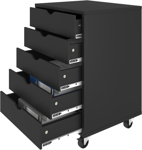 Black Rolling 5 Drawer File Cabinet Under Desk Office Storage Chest