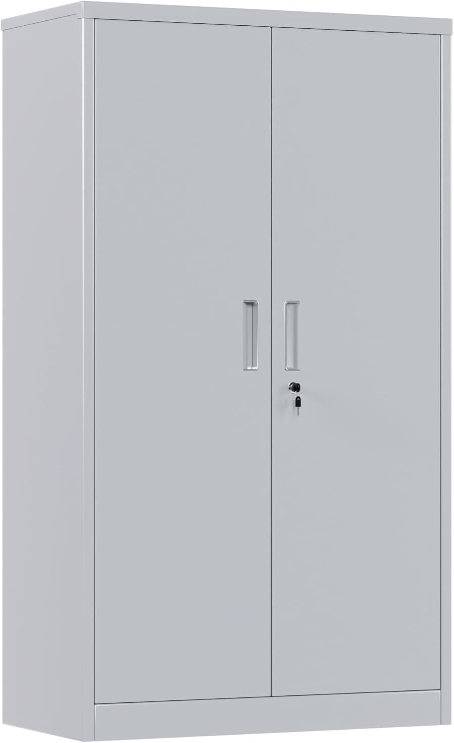 Metal Storage Cabinet 2 Door Lockable Steel Cupboard 3 Adjustable Shelves Grey