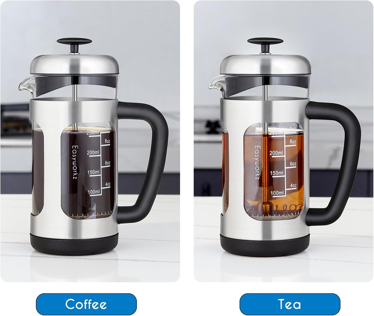 Stainless Steel French Press 350ml Coffee Maker Heat-Resistant Glass Soft Grip