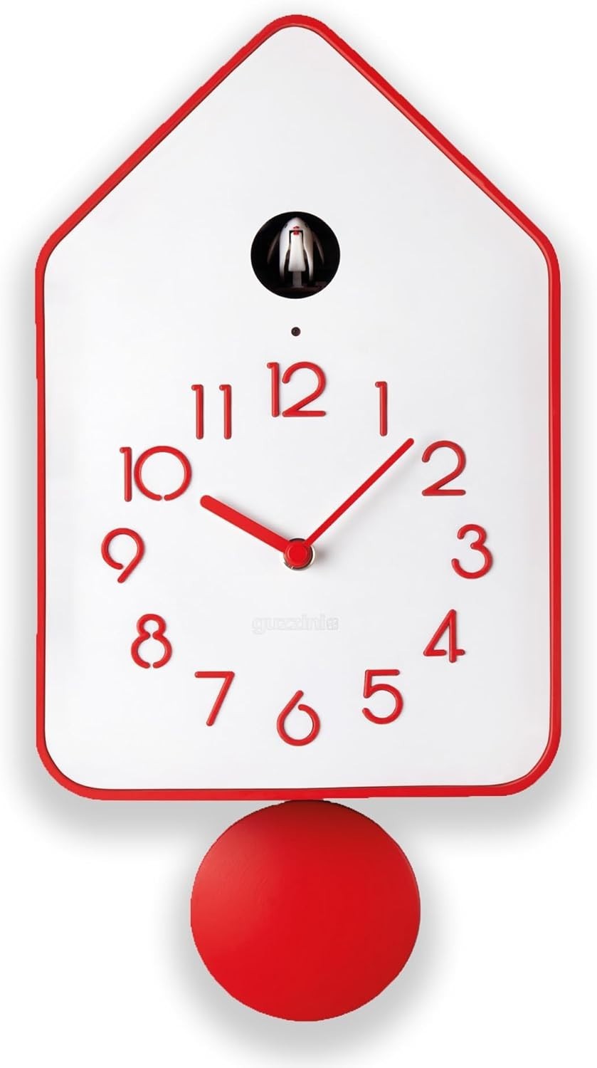 Modern Red Cuckoo Wall Clock with Silent Pendulum, Home & Gift Decor