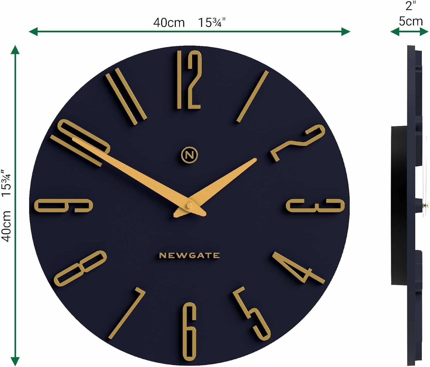 Luxury Wall Clock Blue Gold Modern Silent 40cm Office Home Decor