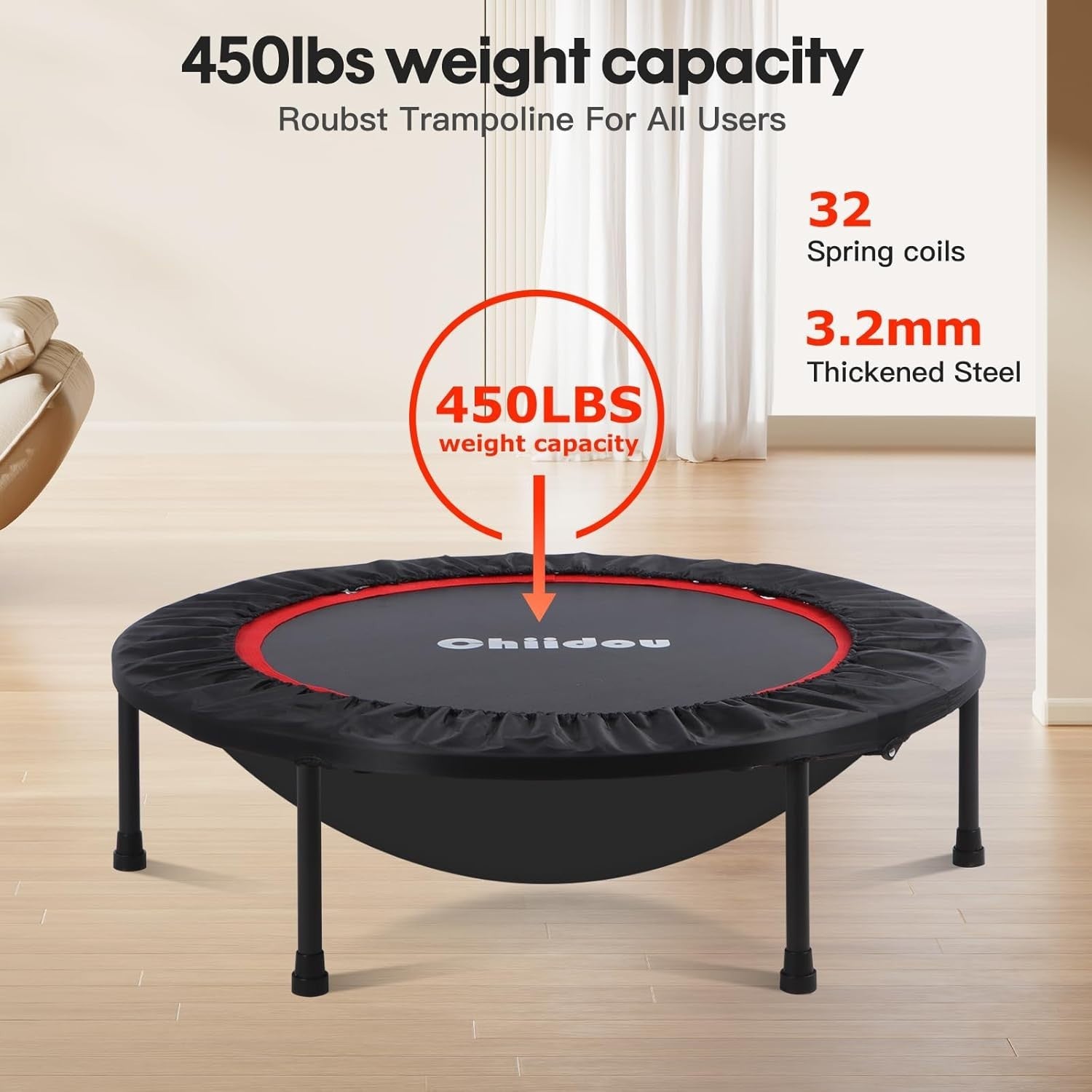 40in Foldable Fitness Rebounder Trampoline Silent Low Impact 180kg