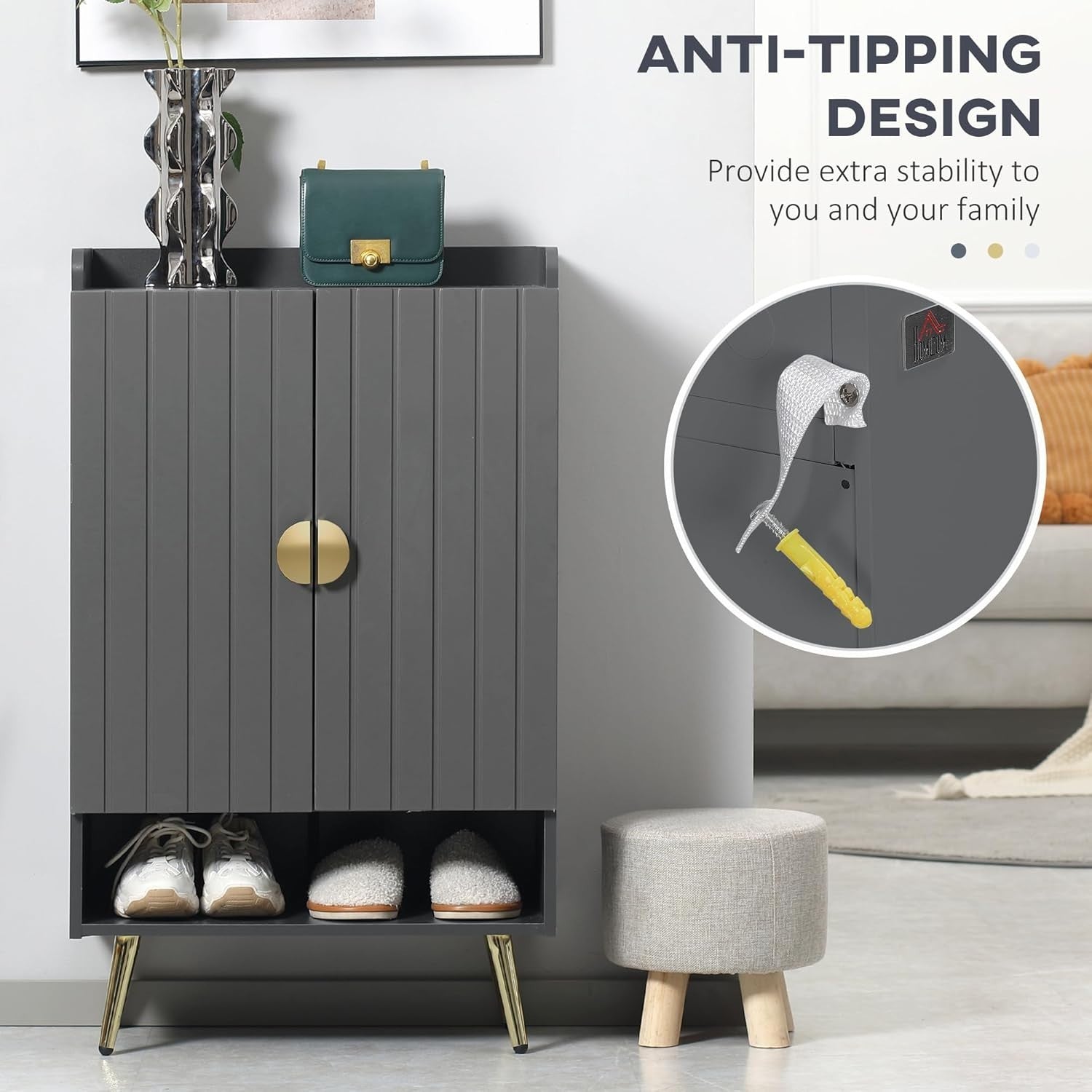 Modern 15-Pair Shoe Cabinet with Adjustable Shelves & Storage, 100x60x33cm Grey