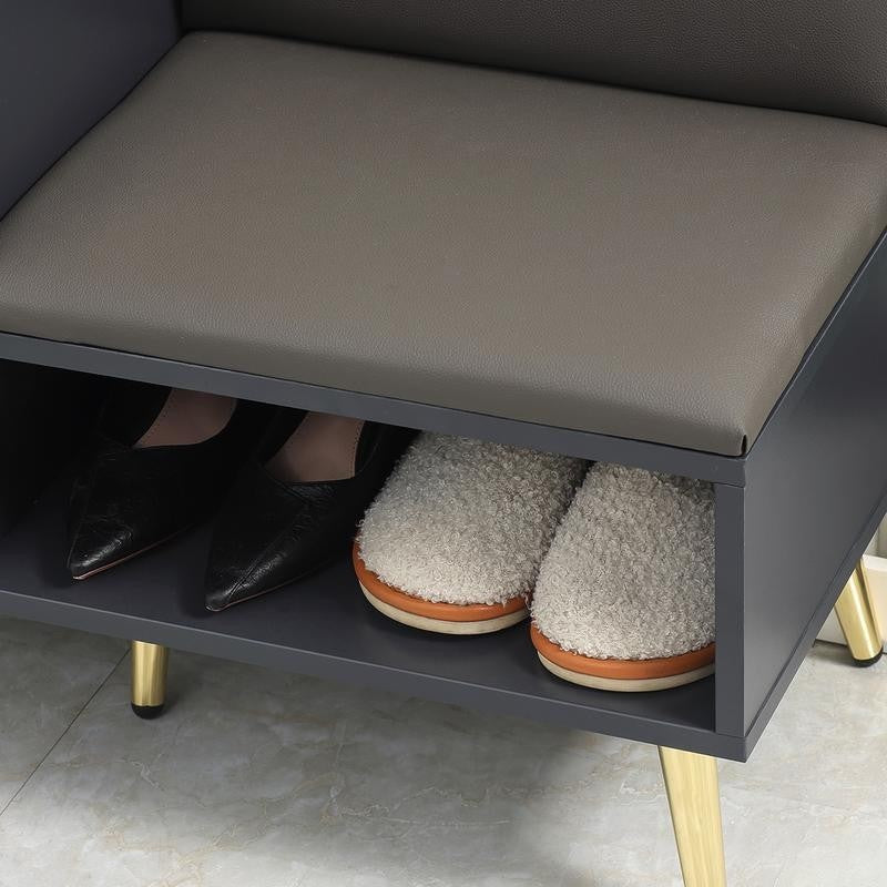 Grey Shoe Storage Bench with Cushion, Compact Hallway Entryway Cabinet